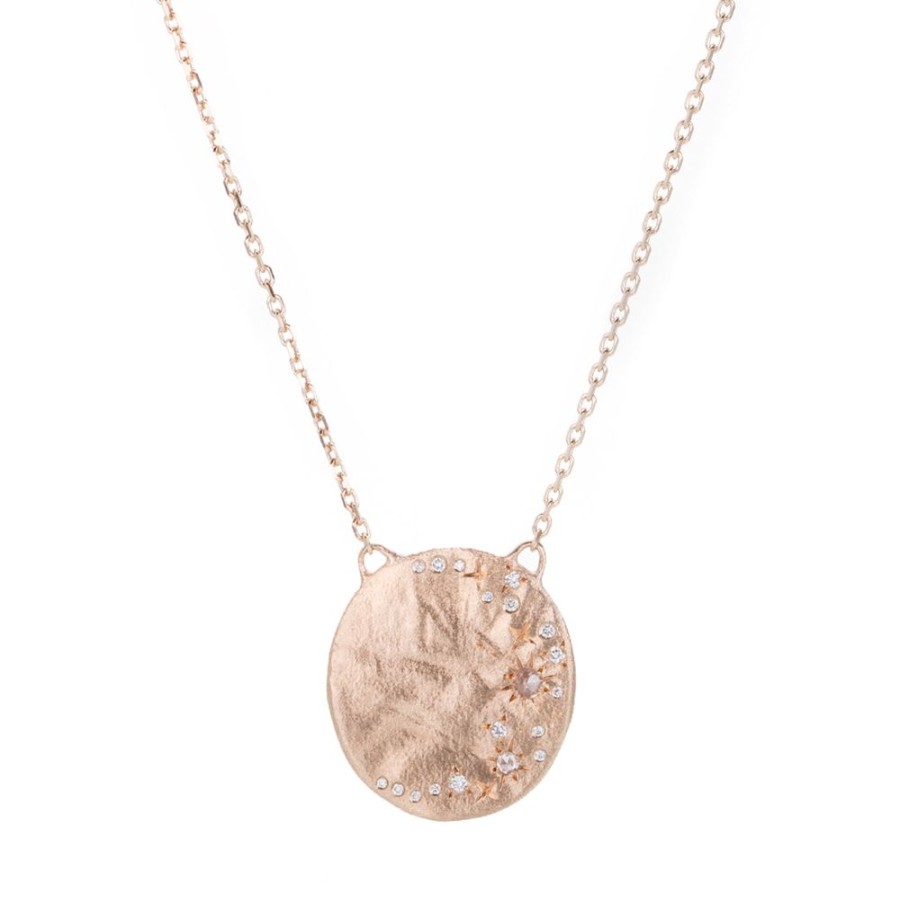 Necklaces Sirciam | Rose Gold Diamond Moon Disc Necklace