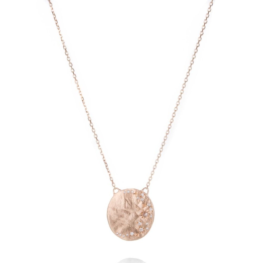 Necklaces Sirciam | Rose Gold Diamond Moon Disc Necklace