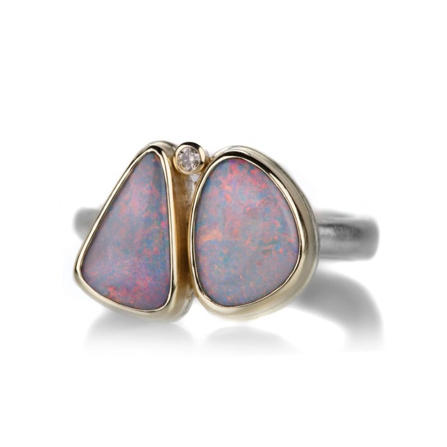 Rings Jamie Joseph | Double Asymmetrical Australian Black Opal Ring