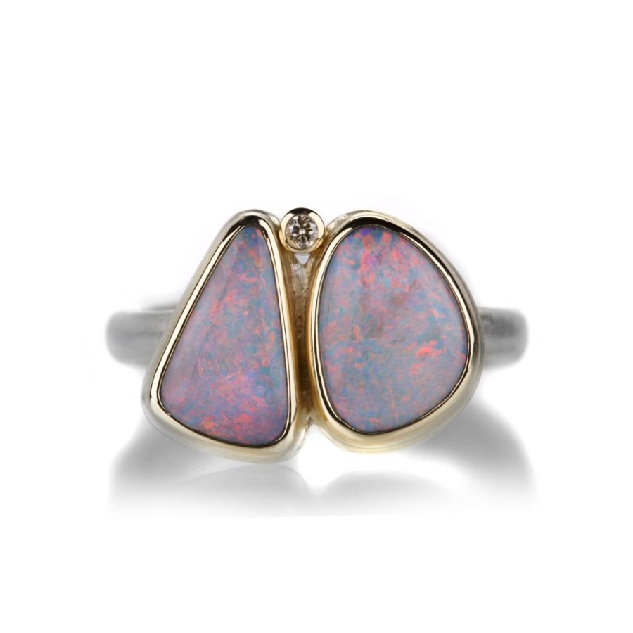 Rings Jamie Joseph | Double Asymmetrical Australian Black Opal Ring