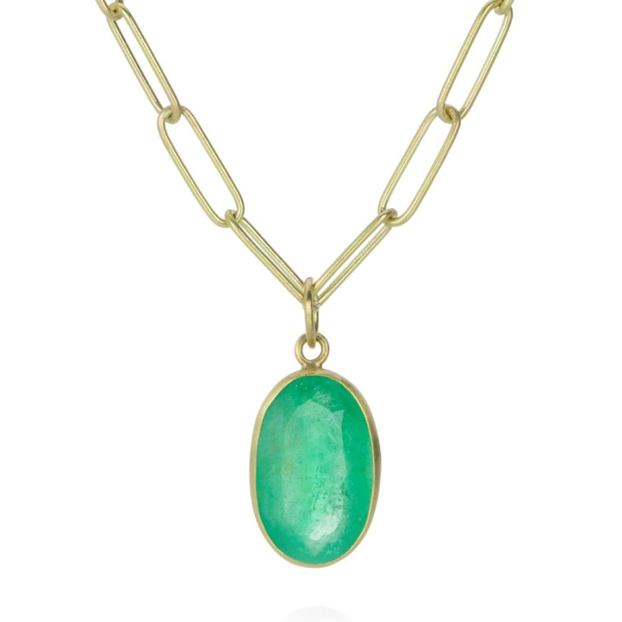 Necklaces Maria Beaulieu | Faceted Oval Emerald Pendant (Pendant Only)