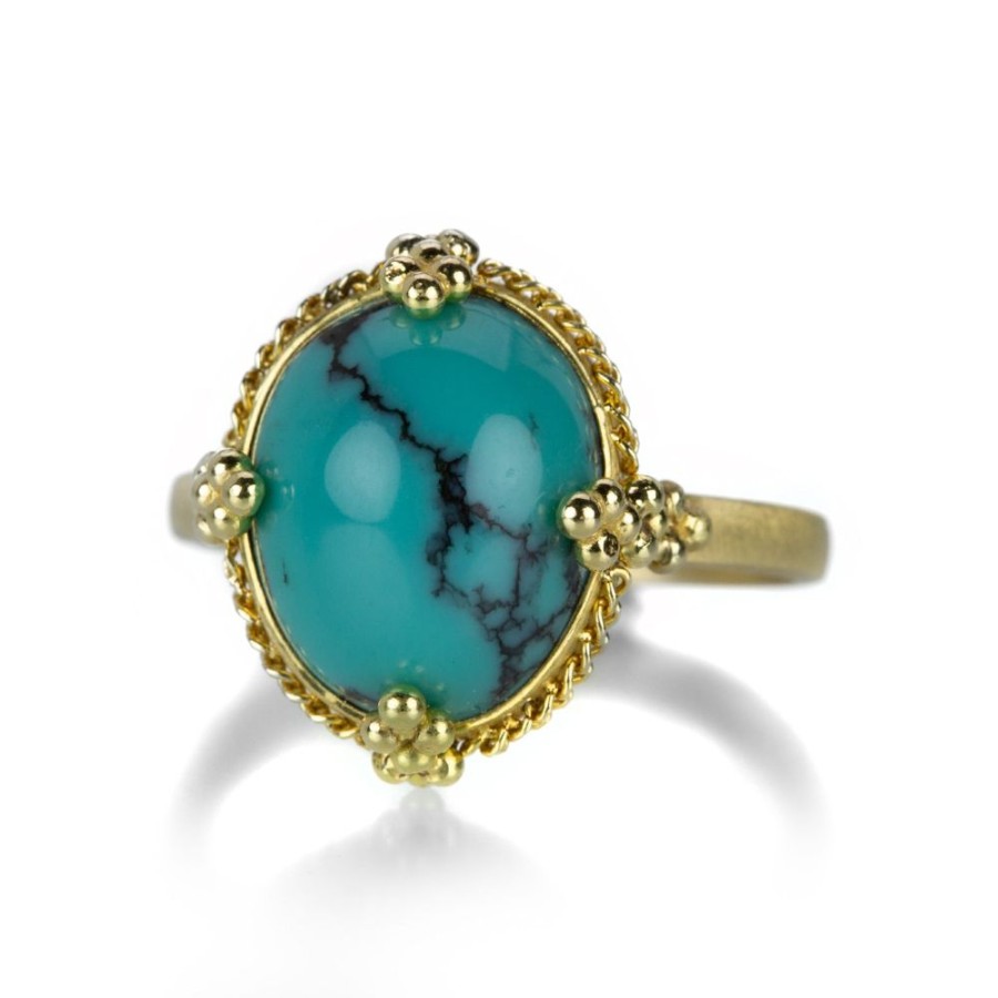 Rings Amali | Oval Turquoise Ring With Granulated Prongs