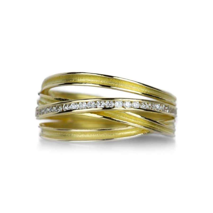 Rings Barbara Heinrich | 18K Four Ribbon Ring With Channel Set Diamonds