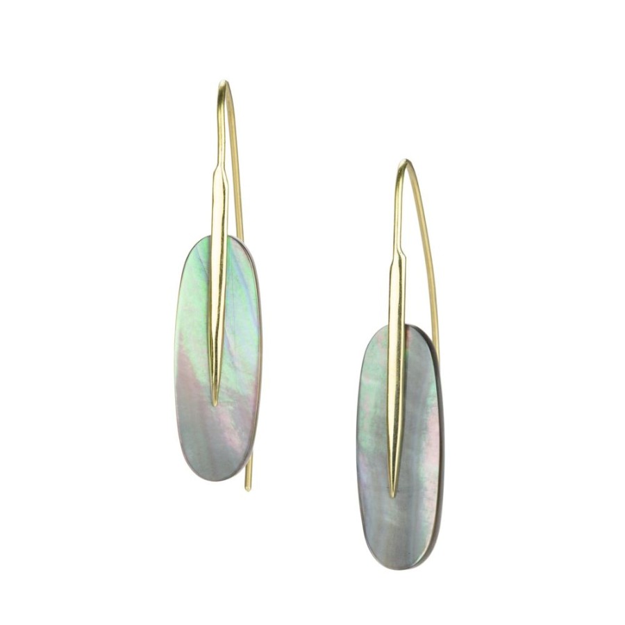 Earrings Rachel Atherley | Small 18K Black Mother Of Pearl Feather Earrings