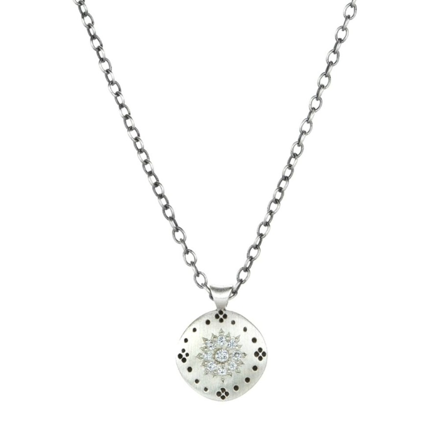 Necklaces Adel Chefridi | Sterling Silver Diamond Cluster Pendant Necklace