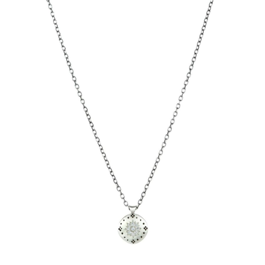 Necklaces Adel Chefridi | Sterling Silver Diamond Cluster Pendant Necklace