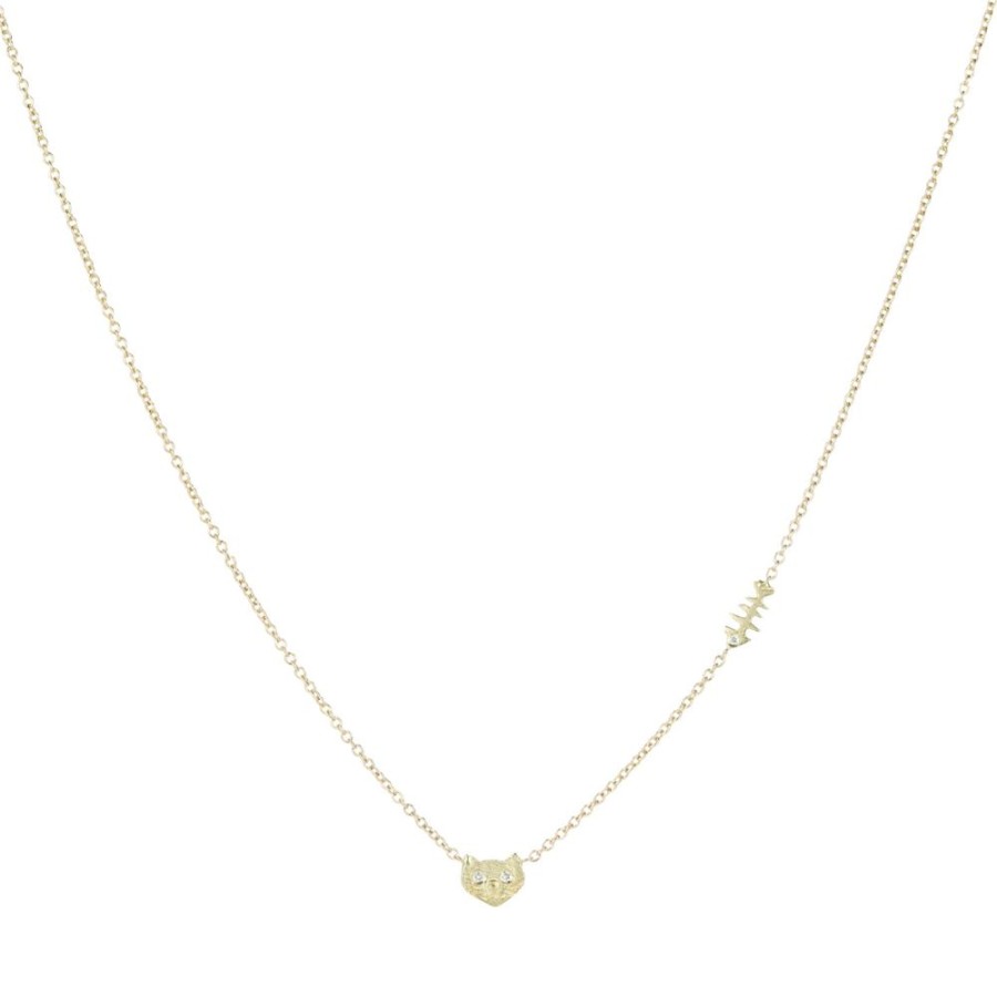 Necklaces Victoria Cunningham | Tiny Cat And Fish Bone Necklace