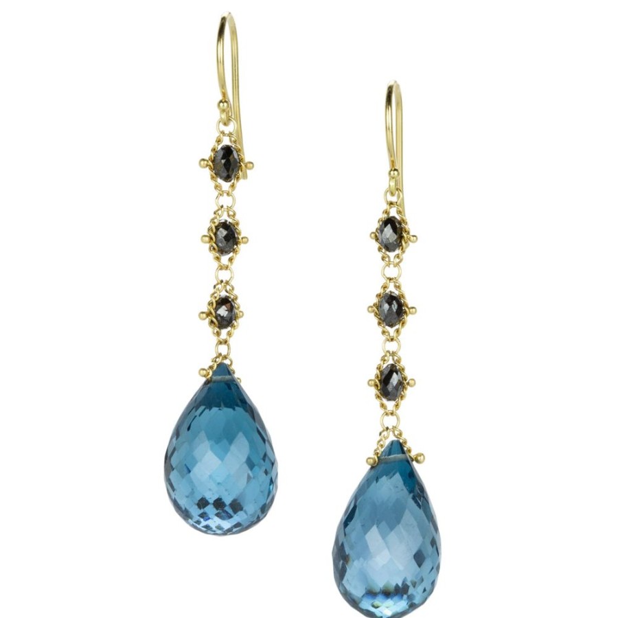 Earrings Amali | Black Diamond And London Blue Topaz Drop Earrings