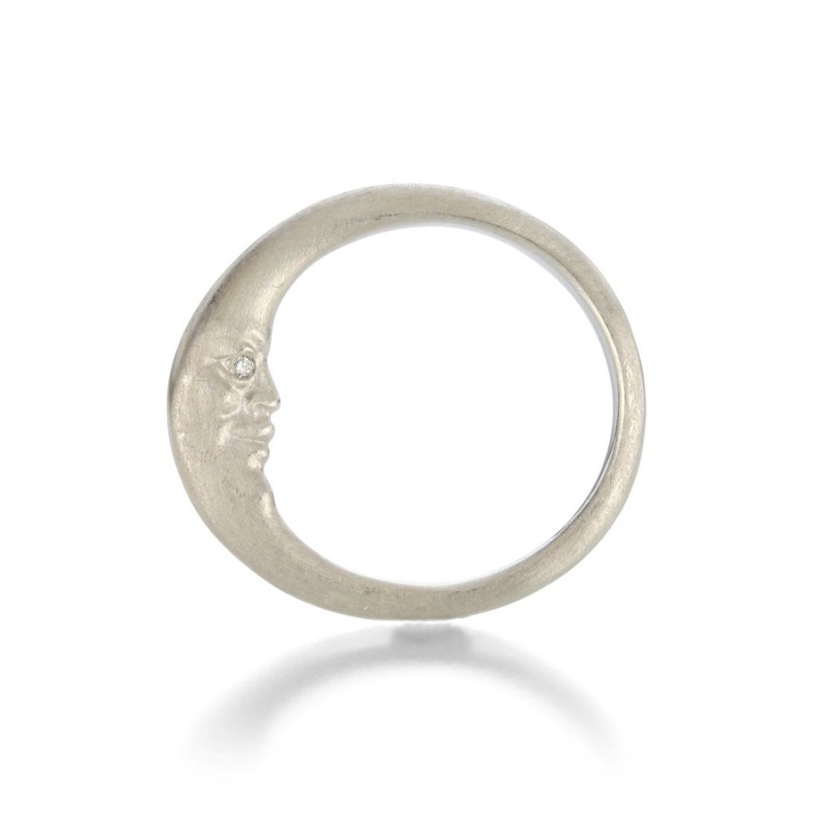 Rings Anthony Lent | Platinum Crescent Moonface Ring