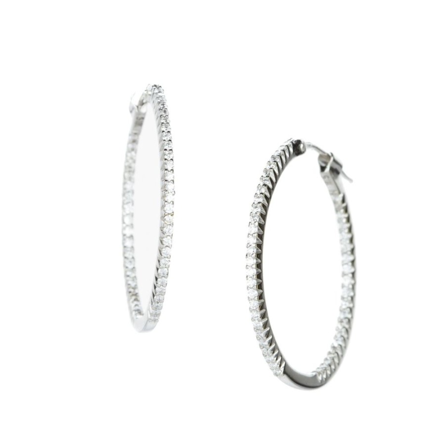 Earrings Sethi Couture | Simple Elegance White Diamond Hoops