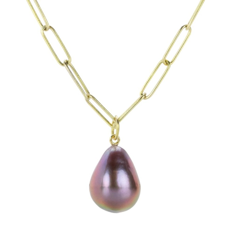 Necklaces Maria Beaulieu | Metallic Purple Pearl Drop Pendant (Pendant Only)