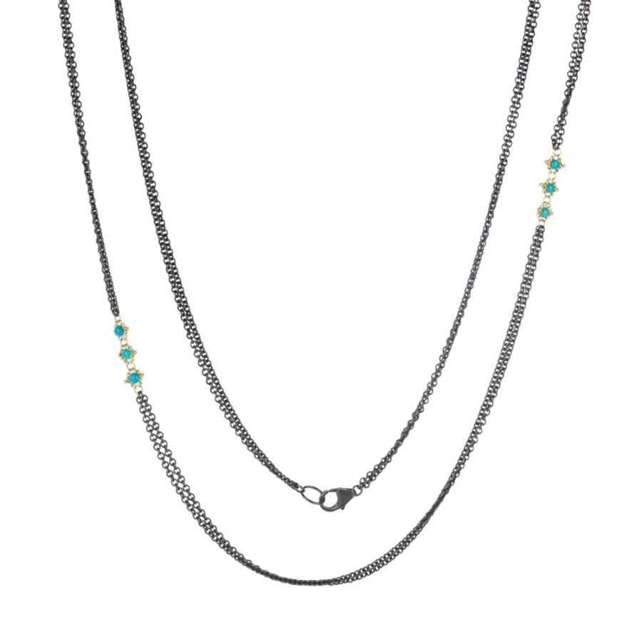 Necklaces Amali | Triple Turquoise Textile Station Necklace