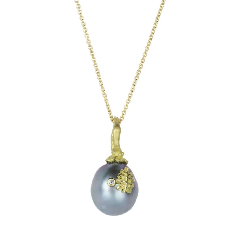 Necklaces Lene Vibe | Tahitian Pearl Pendant With Leaf (Pendant Only)