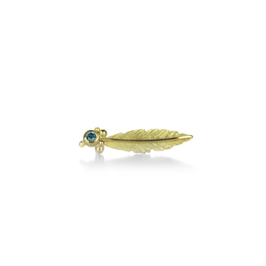 Earrings Lene Vibe | Single Feather Earring With Blue Diamond