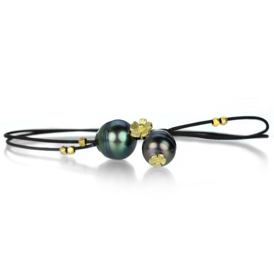 Bracelets Lene Vibe | Black Cord Bracelet With Tahitian Pearls