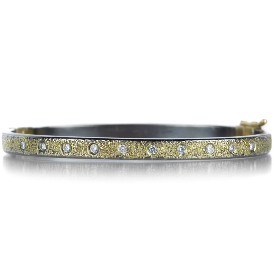 Bracelets Kate Maller | Essential Dusted Hinged Bangle With Diamonds