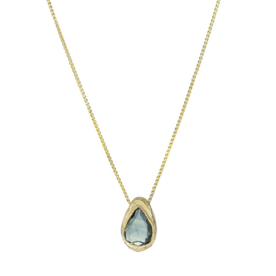 Necklaces Page Sargisson | Rose Cut Dark Green Sapphire Pendant Necklace