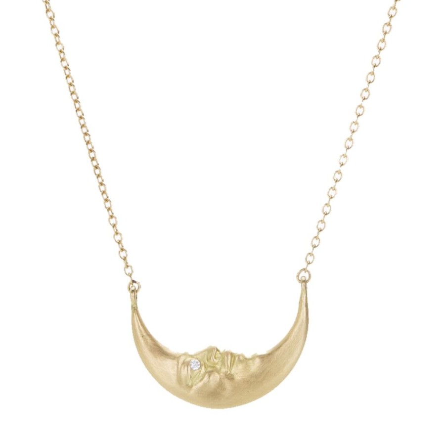 Necklaces Anthony Lent | Crescent Moonface Necklace With Diamonds