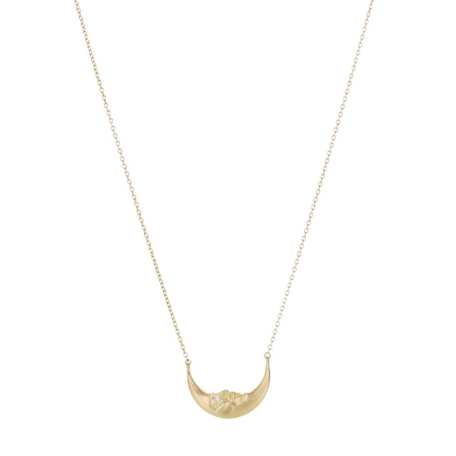 Necklaces Anthony Lent | Crescent Moonface Necklace With Diamonds