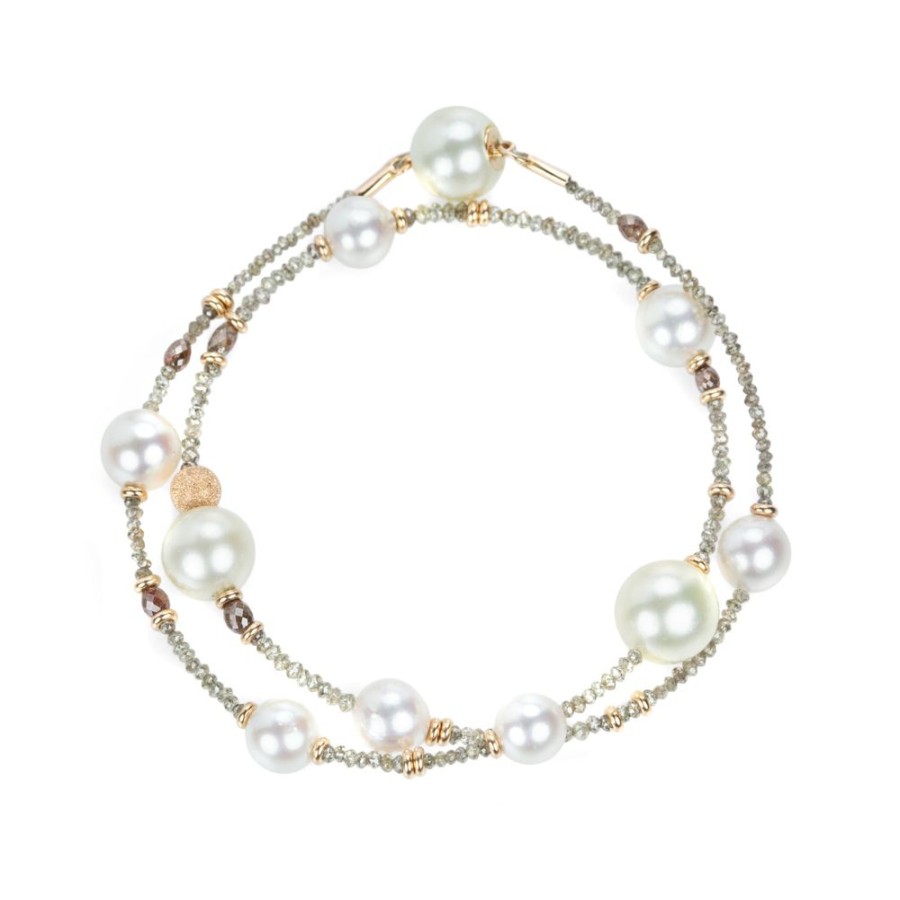 Bracelets Gellner | Brown Diamond And Pearl Wrap Bracelet