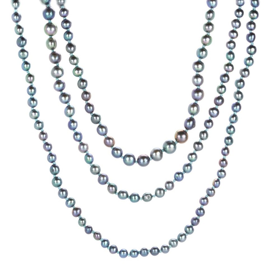 Necklaces Maria Beaulieu | Metallic Blue Black Freshwater Pearl Necklace