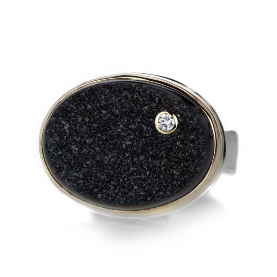 Rings Jamie Joseph | Oval Black Druzy Ring With Diamond