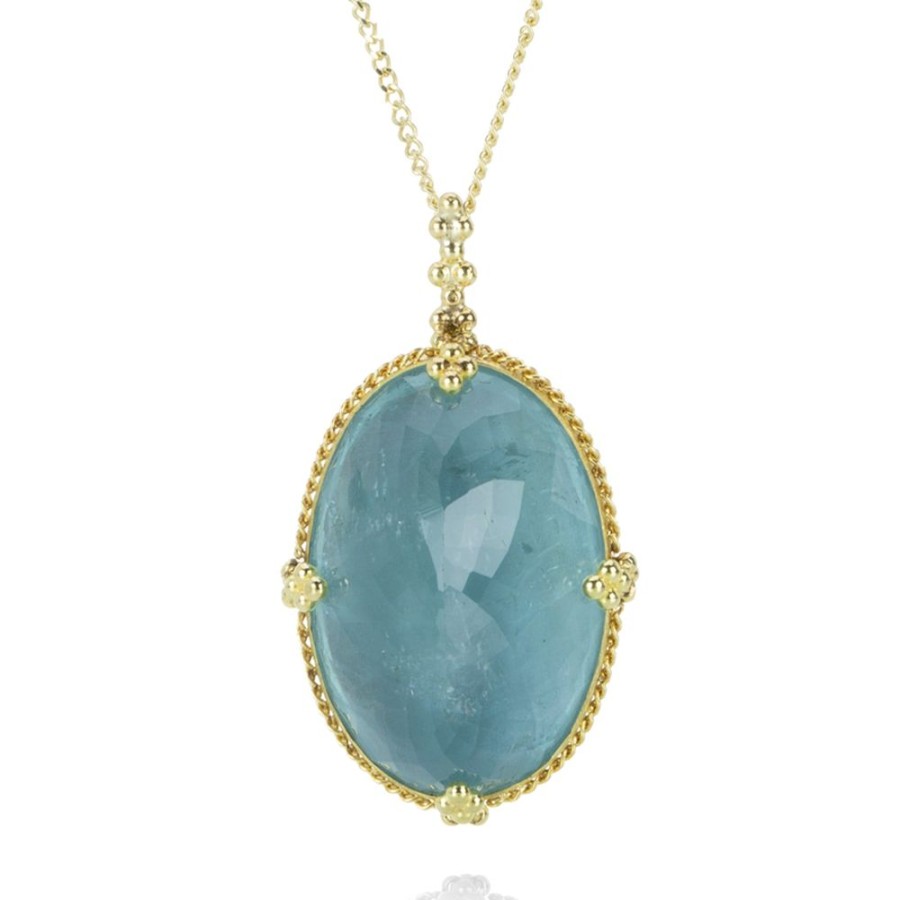 Necklaces Amali | Faceted Oval Aquamarine Pendant Necklace