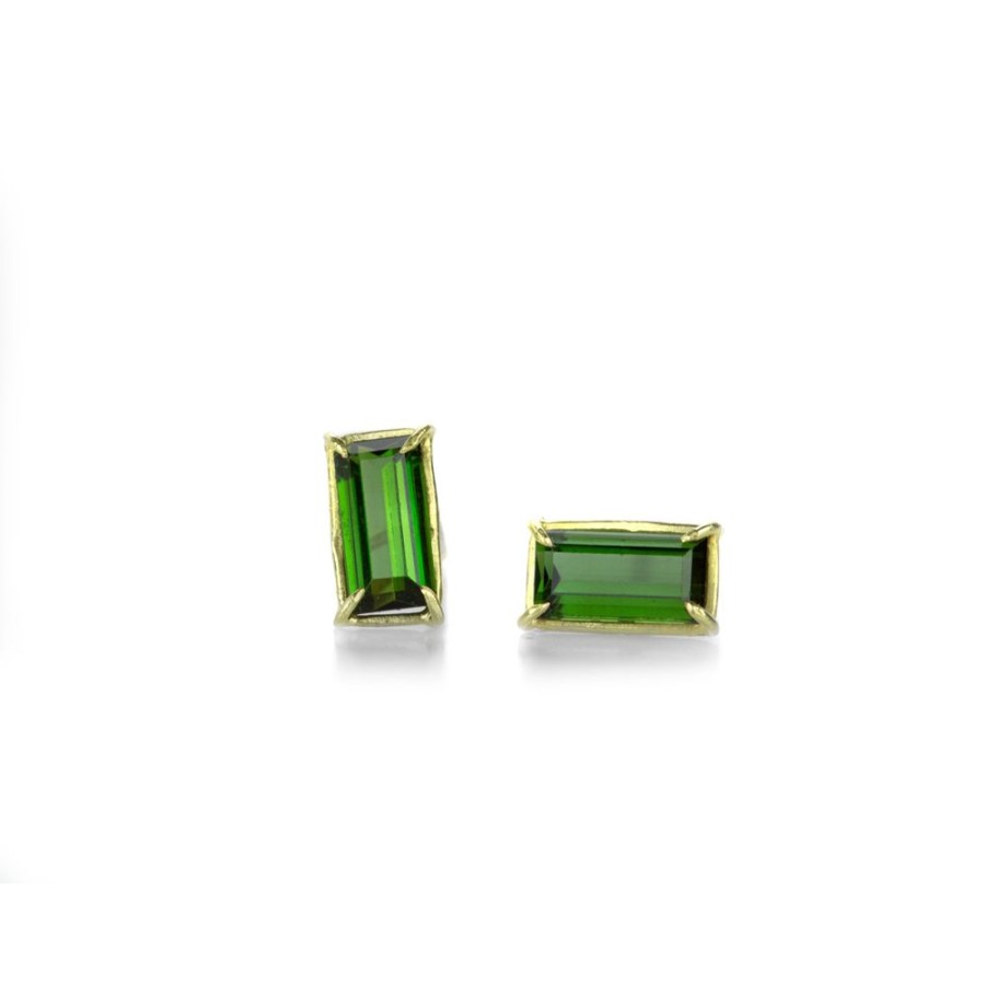 Earrings Rosanne Pugliese | 18K Gold Emerald Cut Green Tourmaline Studs