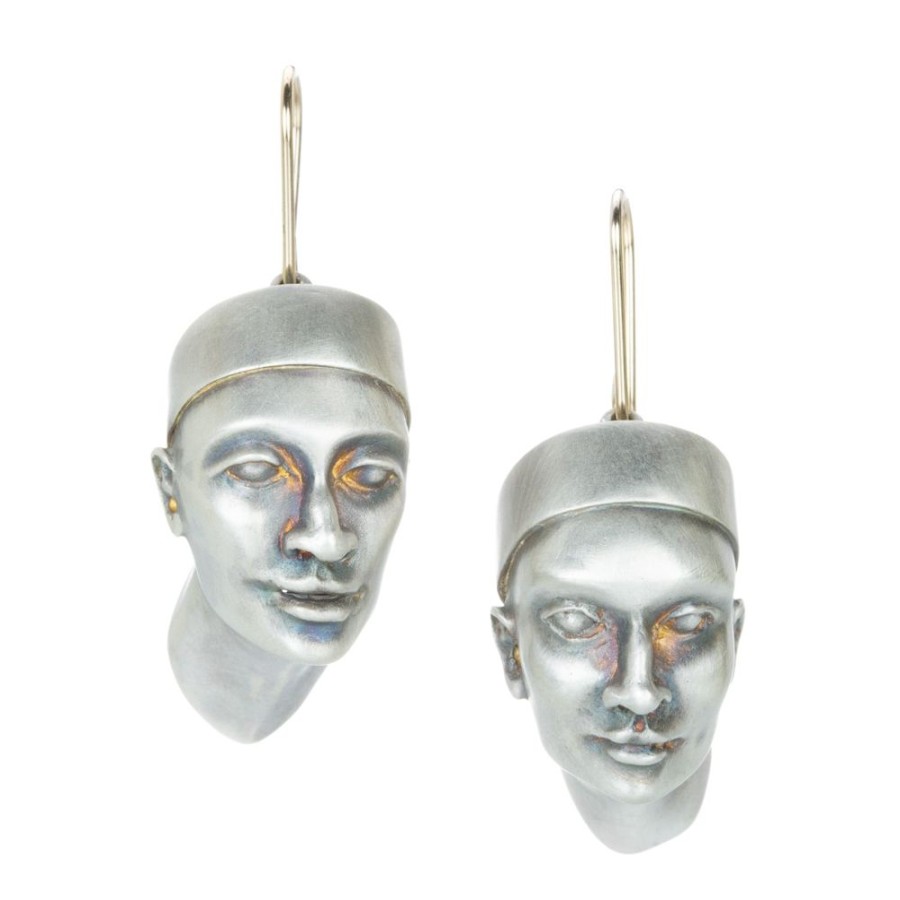 Earrings Gabriella Kiss | Silver Head Earrings Wearing Hats