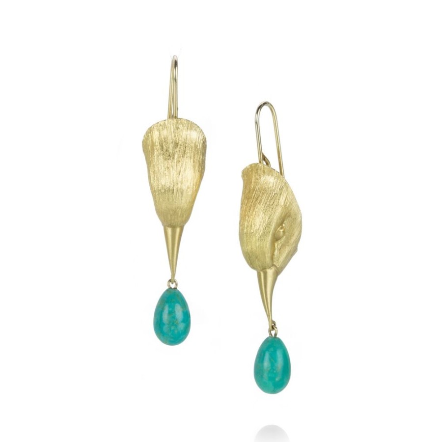 Earrings Gabriella Kiss | Gold Bird Head Earrings With Turquoise Drops