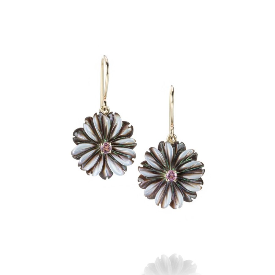 Earrings Nicole Landaw | Pink Tourmaline Mother Of Pearl Flower Earrings