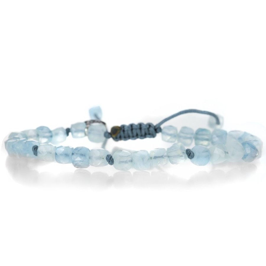 Bracelets Joseph Brooks | 5Mm Faceted Aquamarine Cube Bracelet