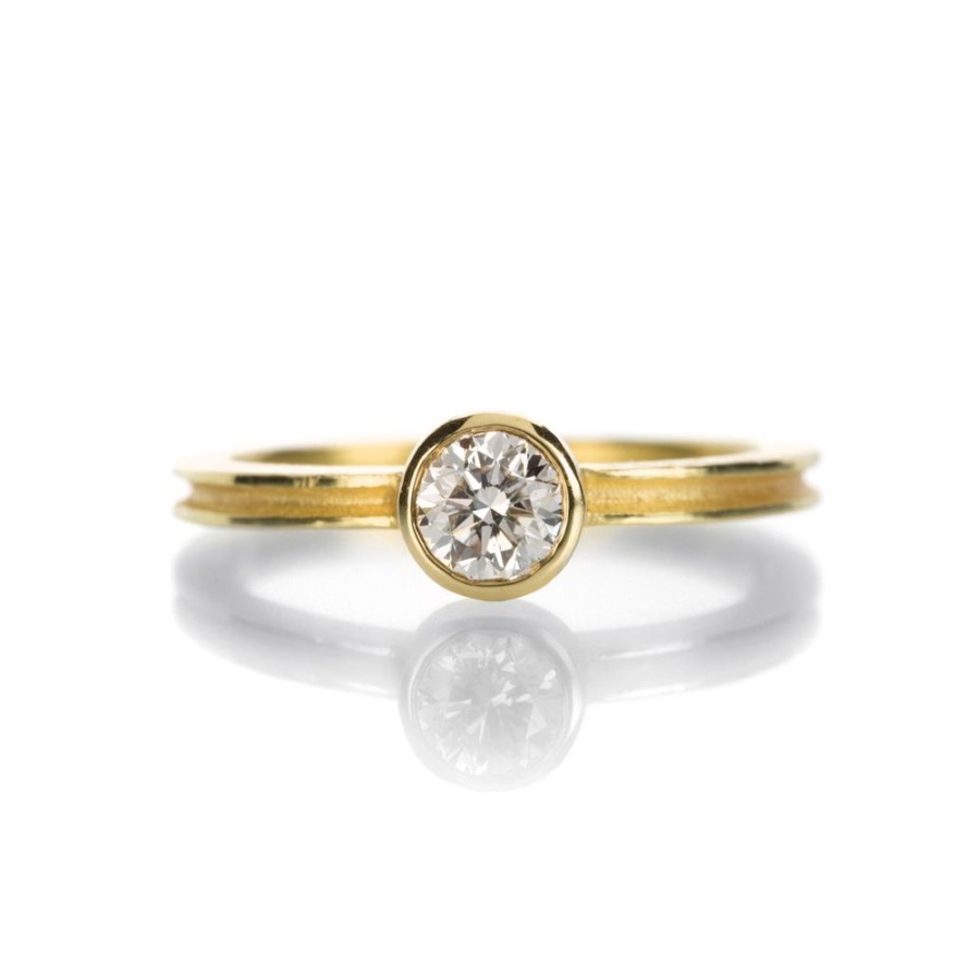 Rings Barbara Heinrich | Round Diamond Ring With Grooved Band