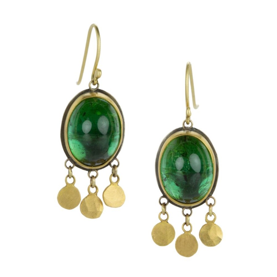 Earrings Ananda Khalsa | Green Tourmaline Cabochon Drop Earrings