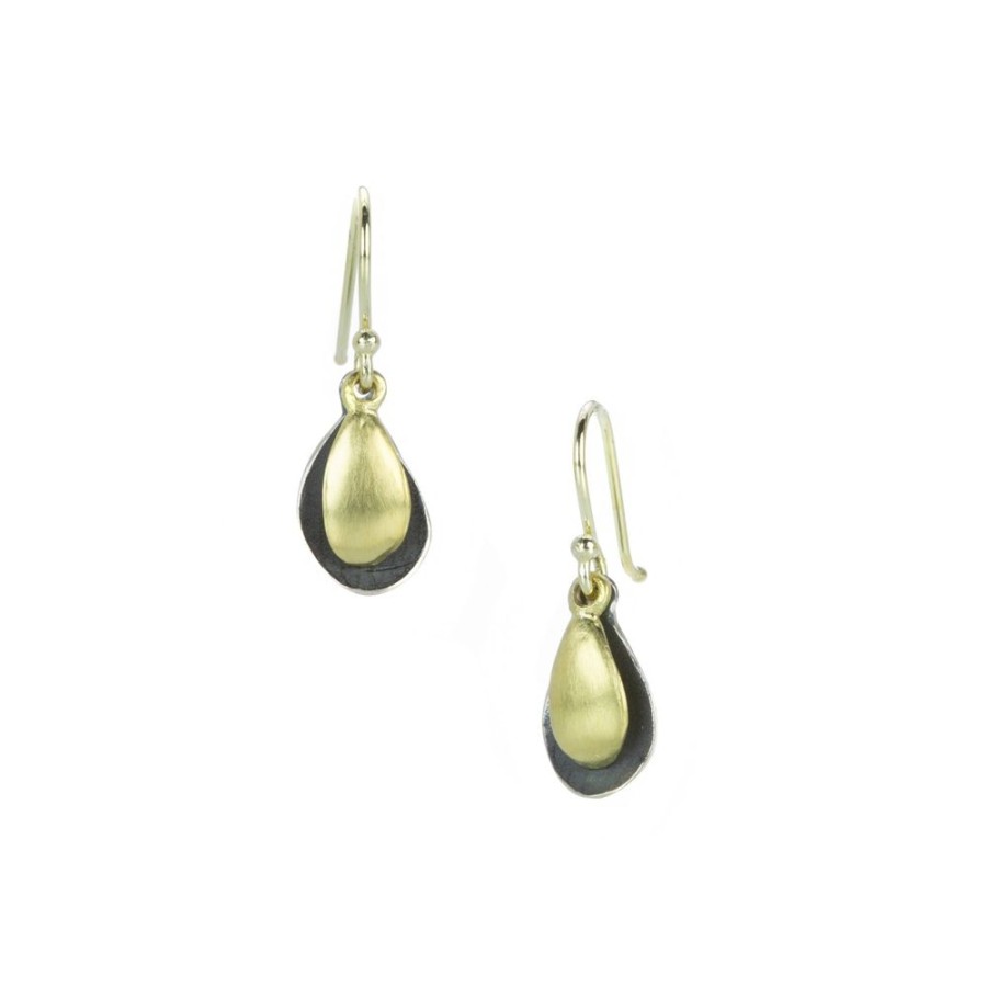 Earrings John Iversen | Oxidized Silver And Gold Tiny Double Leaf Earrings