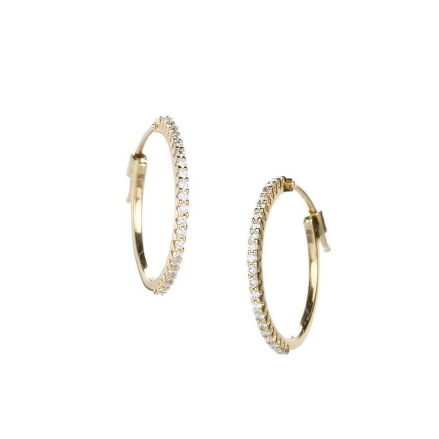 Earrings Sethi Couture | Small White Diamond Micro Prong Hoops