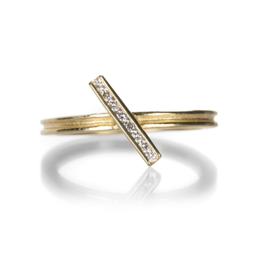 Rings Barbara Heinrich | 18K Yellow Gold Diamond Diagonal Bar Ring