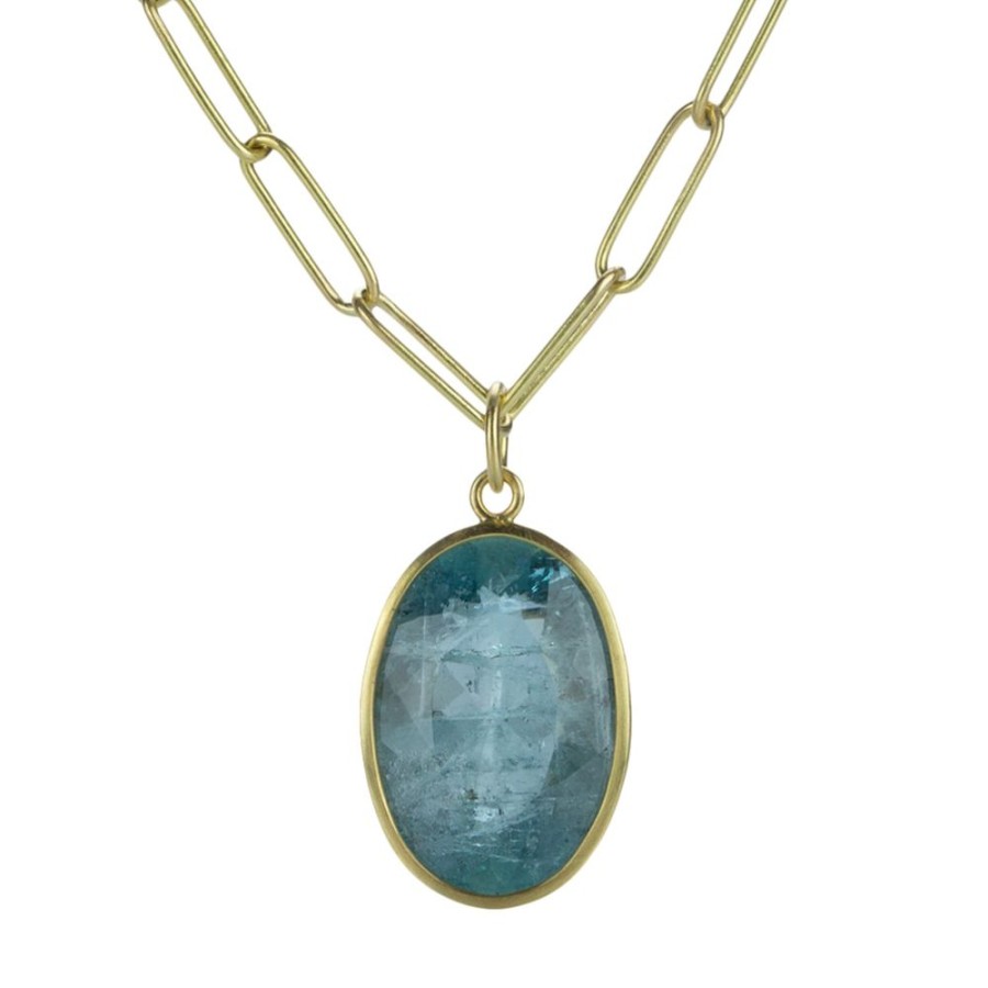 Necklaces Maria Beaulieu | Faceted Dark Aquamarine Pendant (Pendant Only)