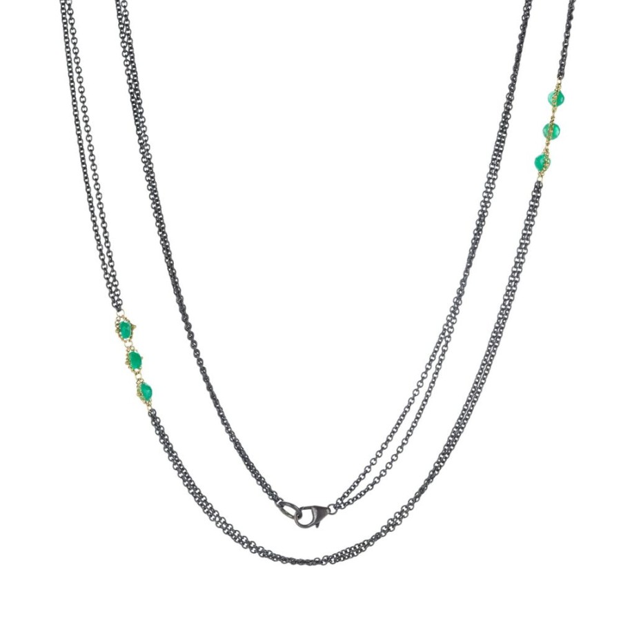 Necklaces Amali | Emerald Triple Textile Station Necklace