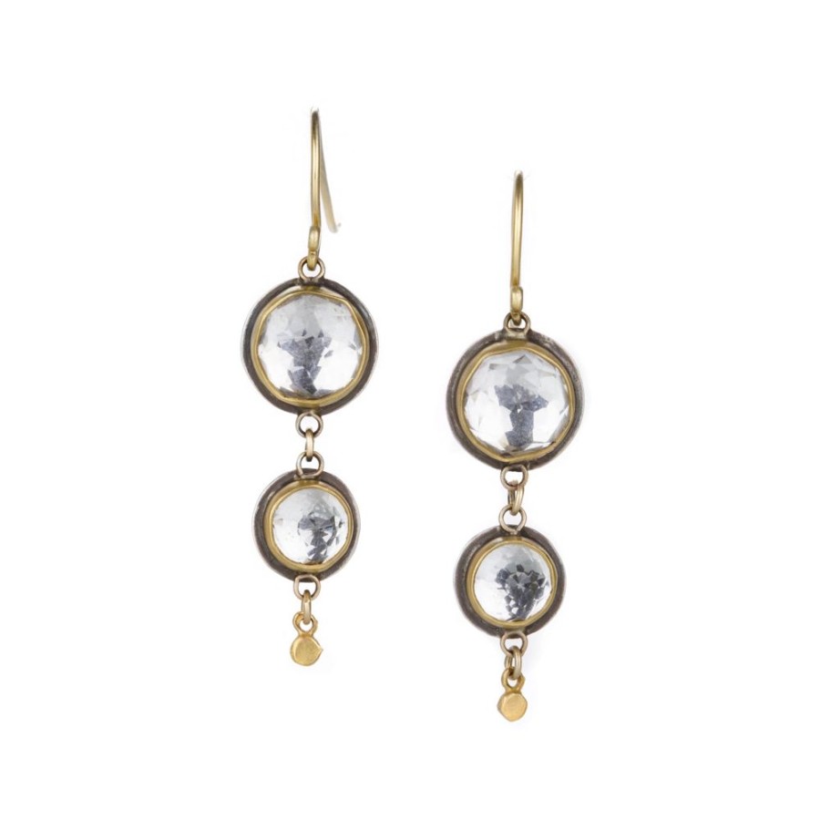 Earrings Ananda Khalsa | Two Stone Rose Cut White Topaz Drop Earrings