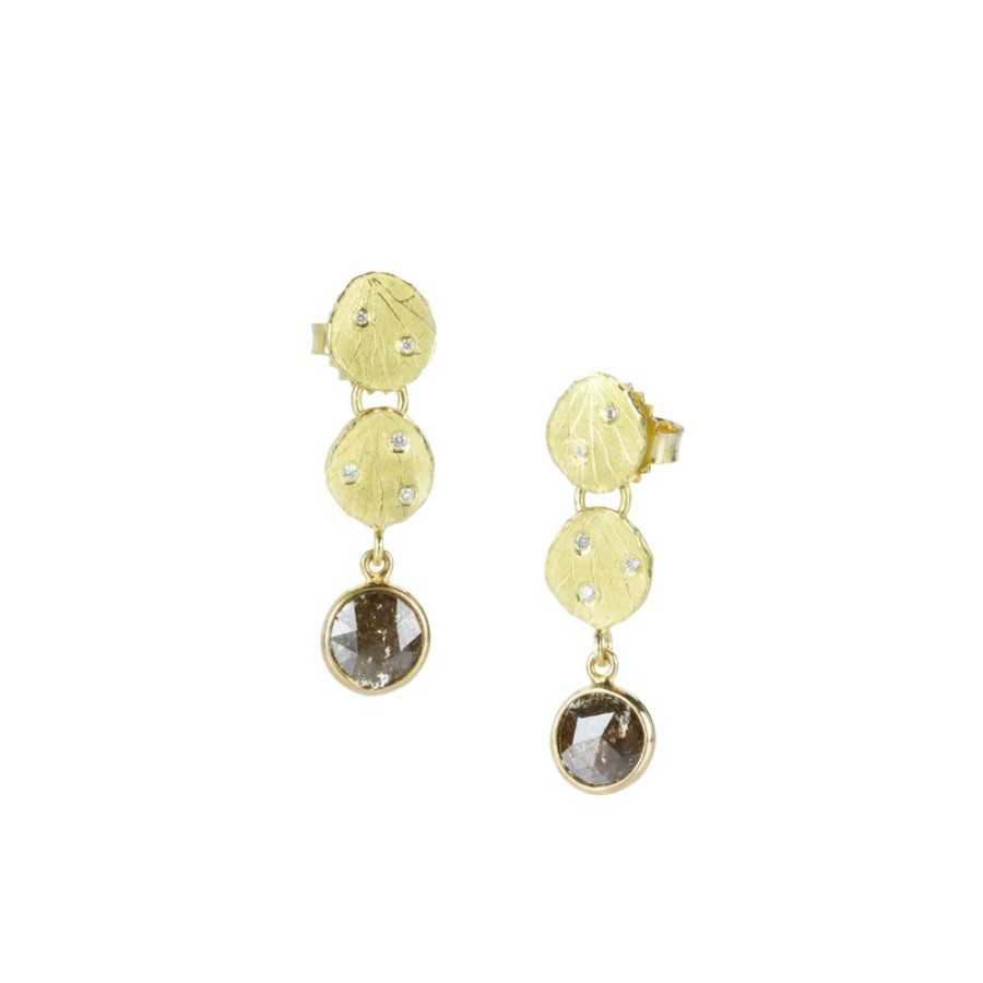 Earrings Barbara Heinrich | Double Petal Earrings With Brown Diamond Drops