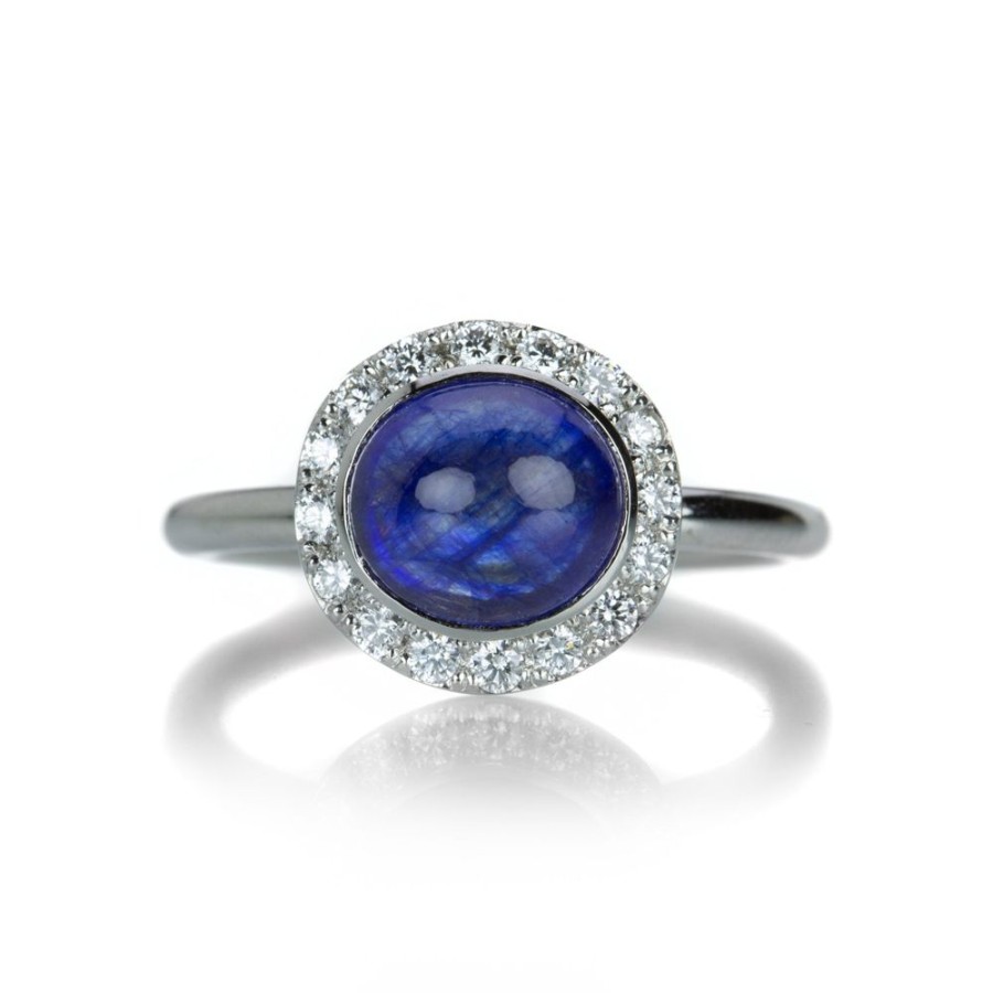 Rings Edward Burrowes | Platinum Blue Sapphire Ring With Diamonds