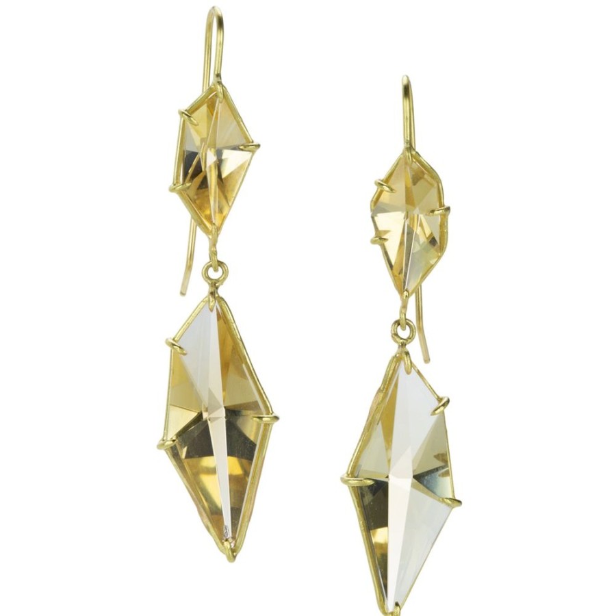 Earrings Rosanne Pugliese | Geometric Champagne Citrine Double Drop Earrings