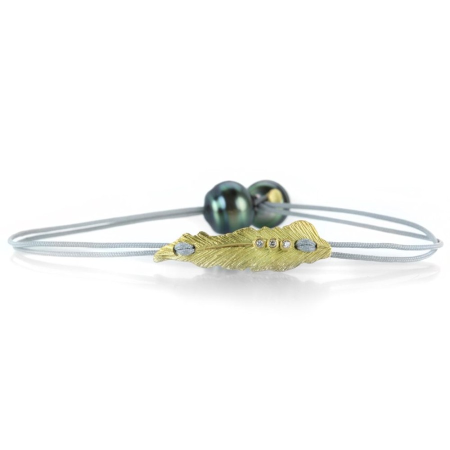 Bracelets Lene Vibe | Feather And Tahitian Pearl Cord Bracelet