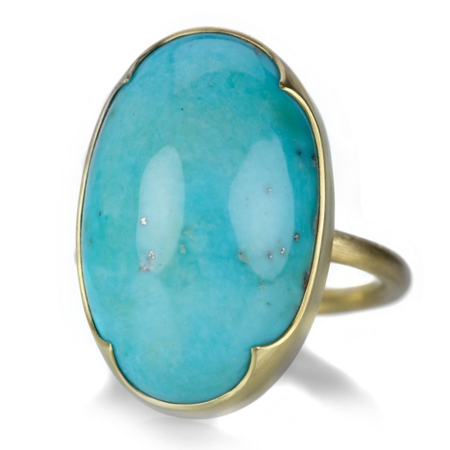 Rings Gabriella Kiss | Large Oval Persian Turquoise Gold Ring