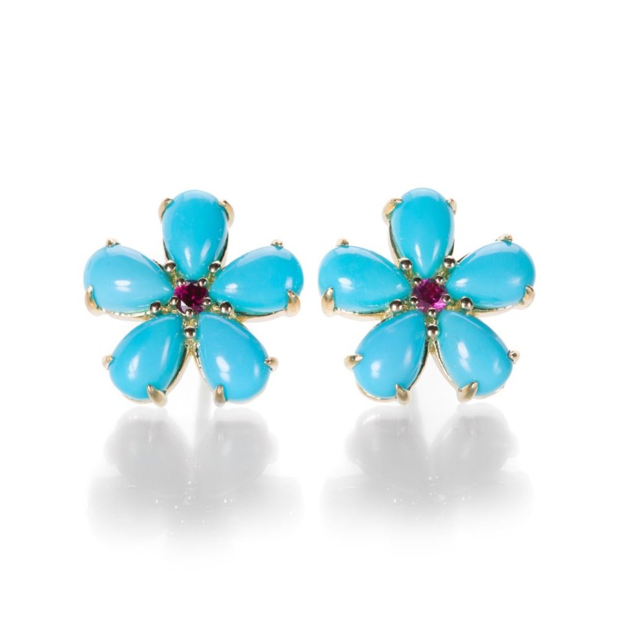 Earrings Paul Morelli | Turquoise And Ruby Petal Stud Earrings