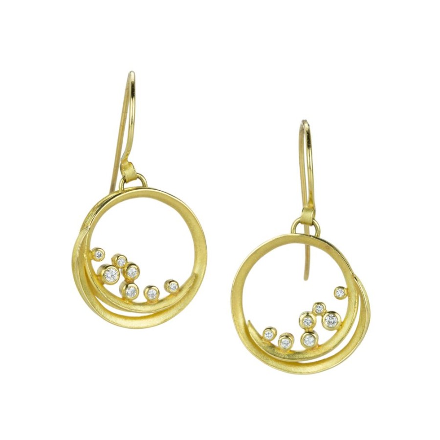 Earrings Barbara Heinrich | Swirl Earrings With Scattered Diamonds