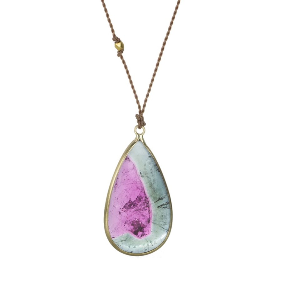 Necklaces Margaret Solow | Watermelon Tourmaline Cabochon Pendant Necklace