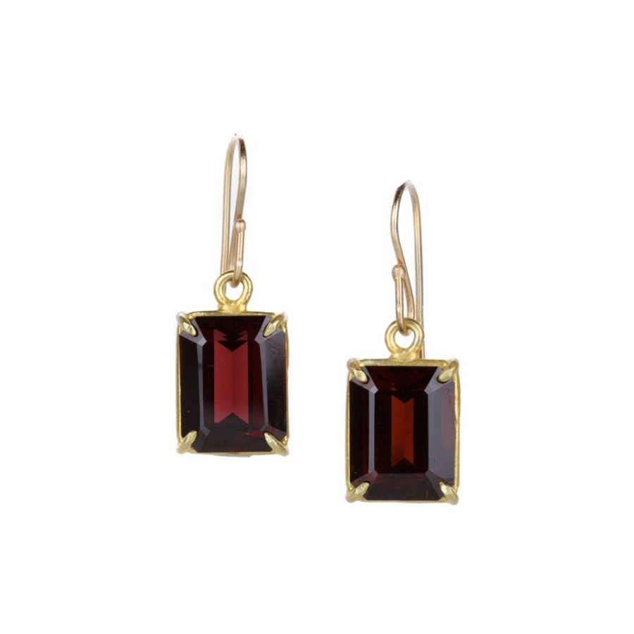 Earrings Rosanne Pugliese | Faceted Emerald Cut Garnet Drop Earrings