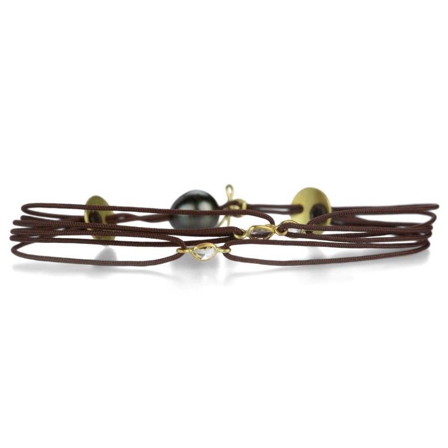 Bracelets Lene Vibe | Rose Cut Diamond Brown Cord Bracelet